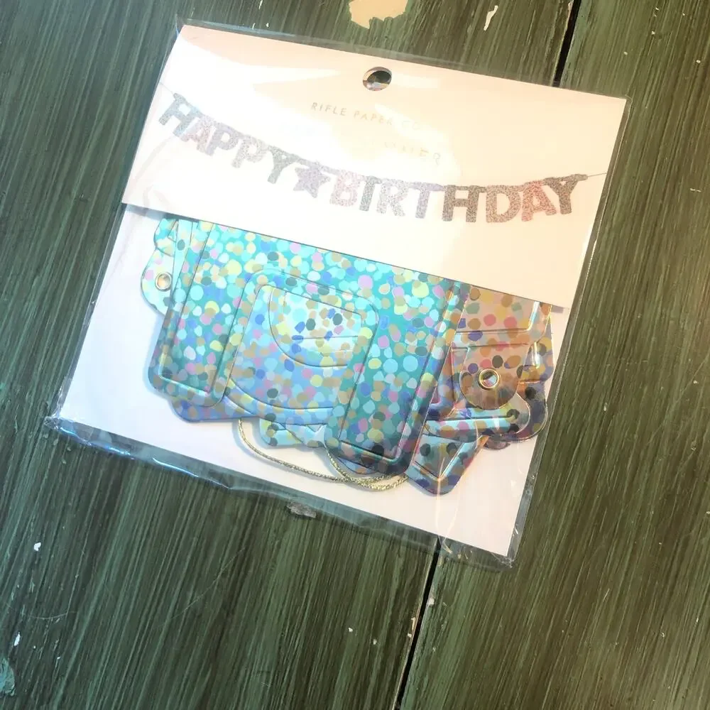 Rifle Paper NEW Happy Birthday Banner Metallic Confetti Pattern